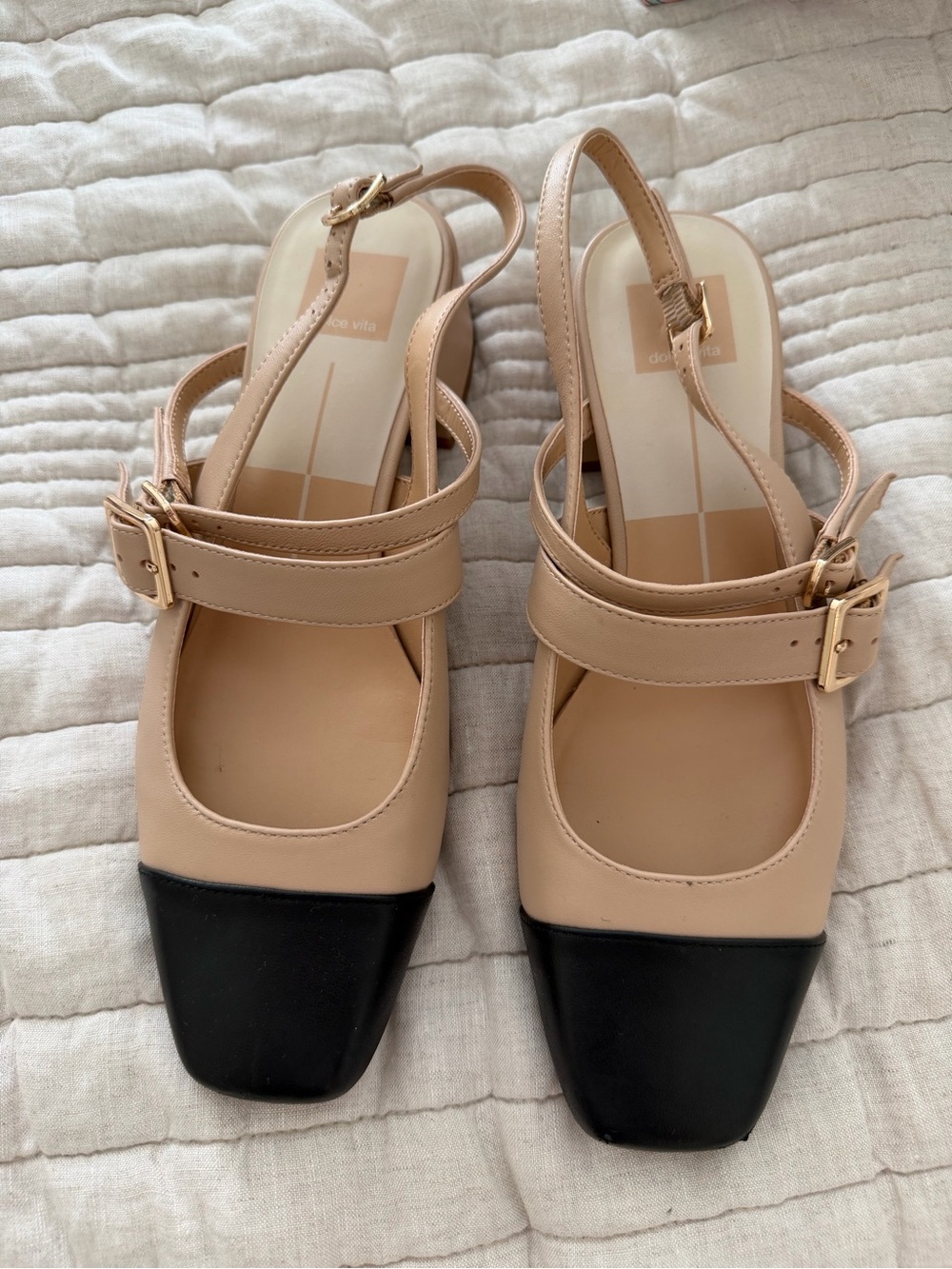 Dolce Vita Beige and Black Two-Tone Slingback Mary Jane Mules